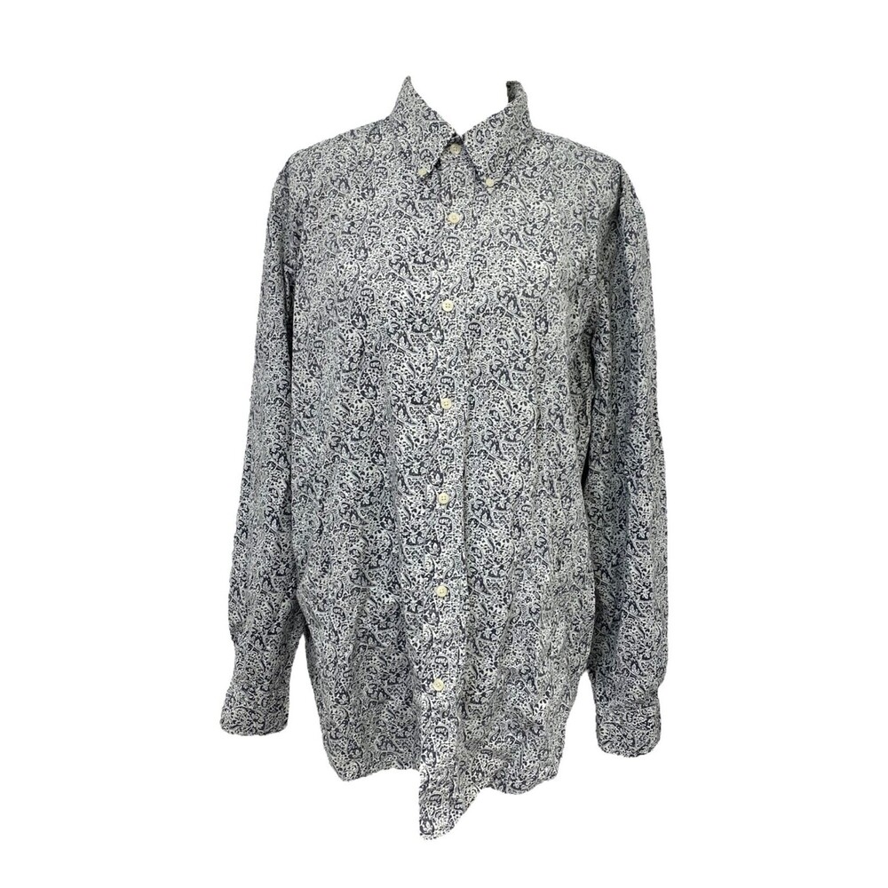 Champs Men's Button-Down Shirt White and Black Paisley Print Casual Size XL